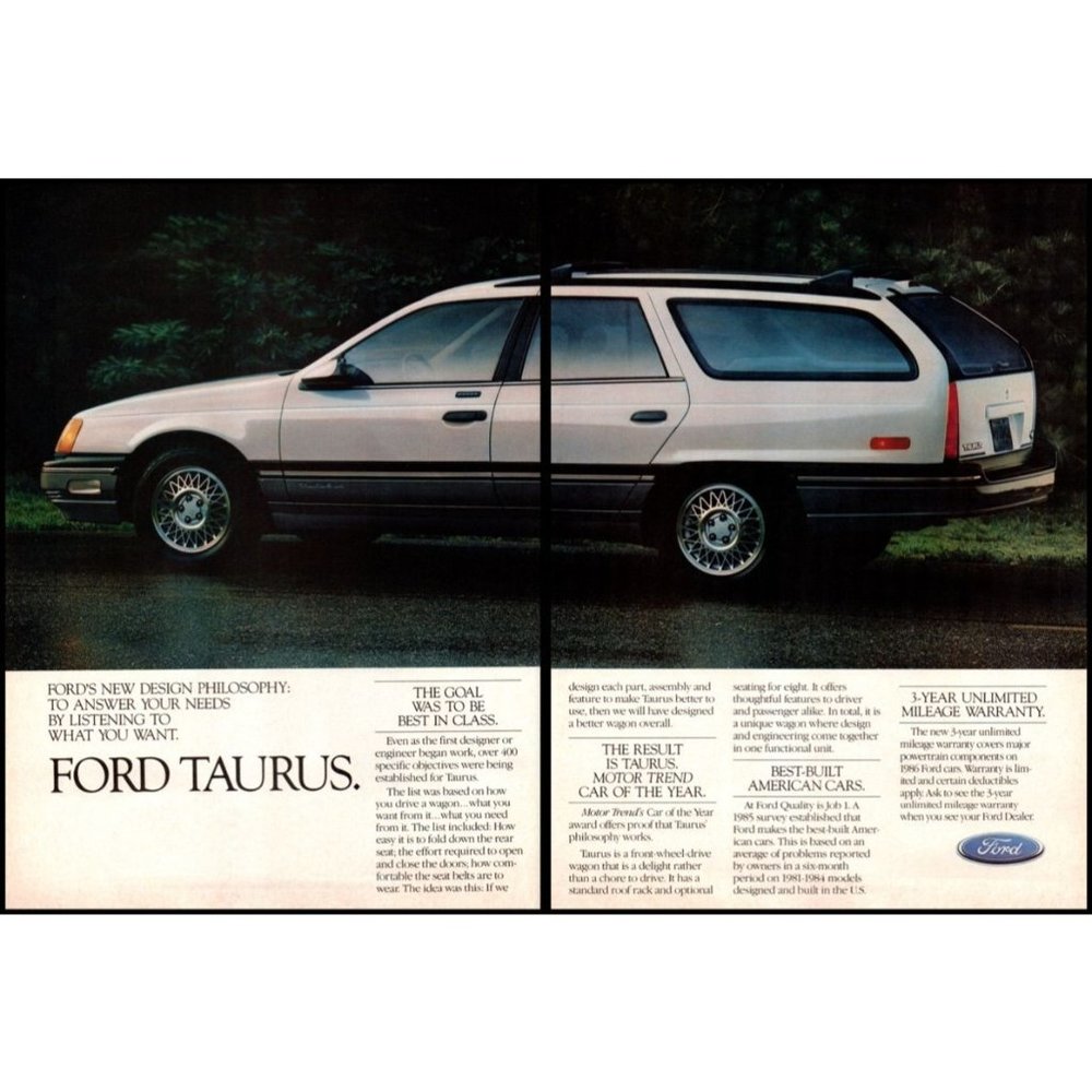 1986 Ford Taurus Station Wagon 2 Page Vintage Print Ad Estate Car Wall Art Photo